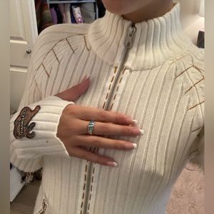 Y2K Parasuco Knit Sweater Dress with Exposed Zip and Contrast Stitching